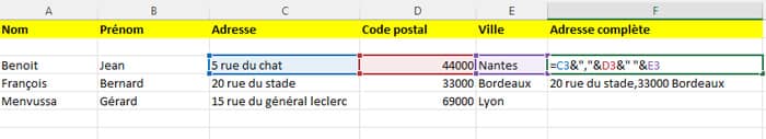 Fusionner deux colonnes dans excel avec l'esperluette