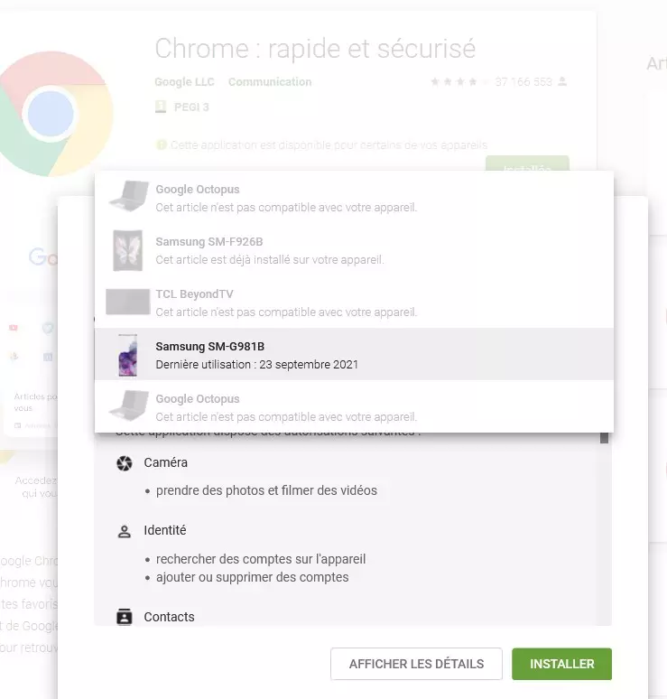 Installer chrome depuis un autre appareil