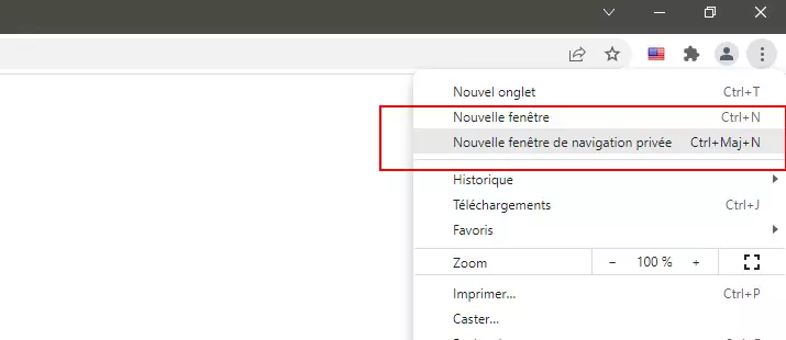 Ouvrir une fenêtre privée sous Chrome