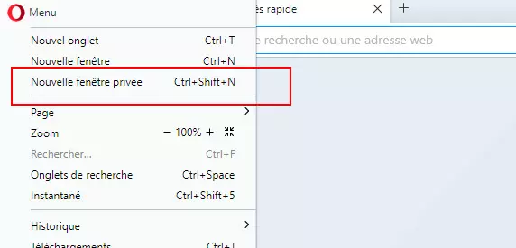 Navigation privée sous Opera